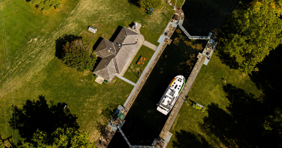drone shot the rideau canal le boat through locks
