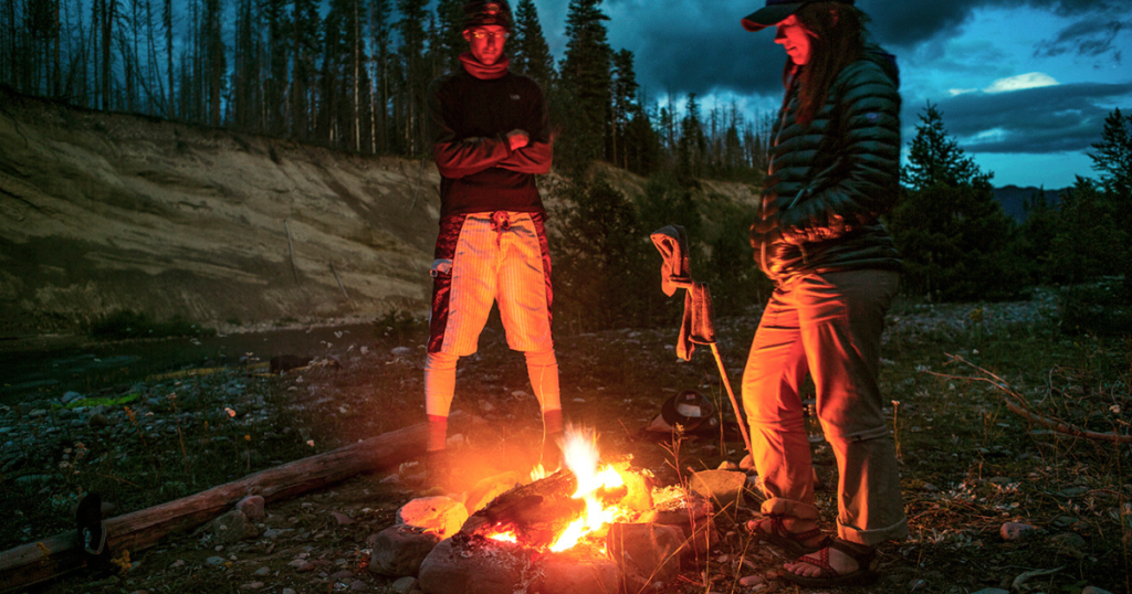 Epic Expedition Packrafting the South Fork of the Flathead campfire in montana