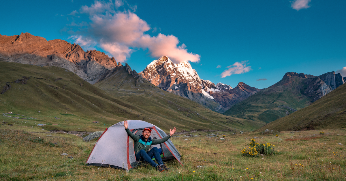 eric hanson in a tent in the ancash region of peru backpacking and hiking