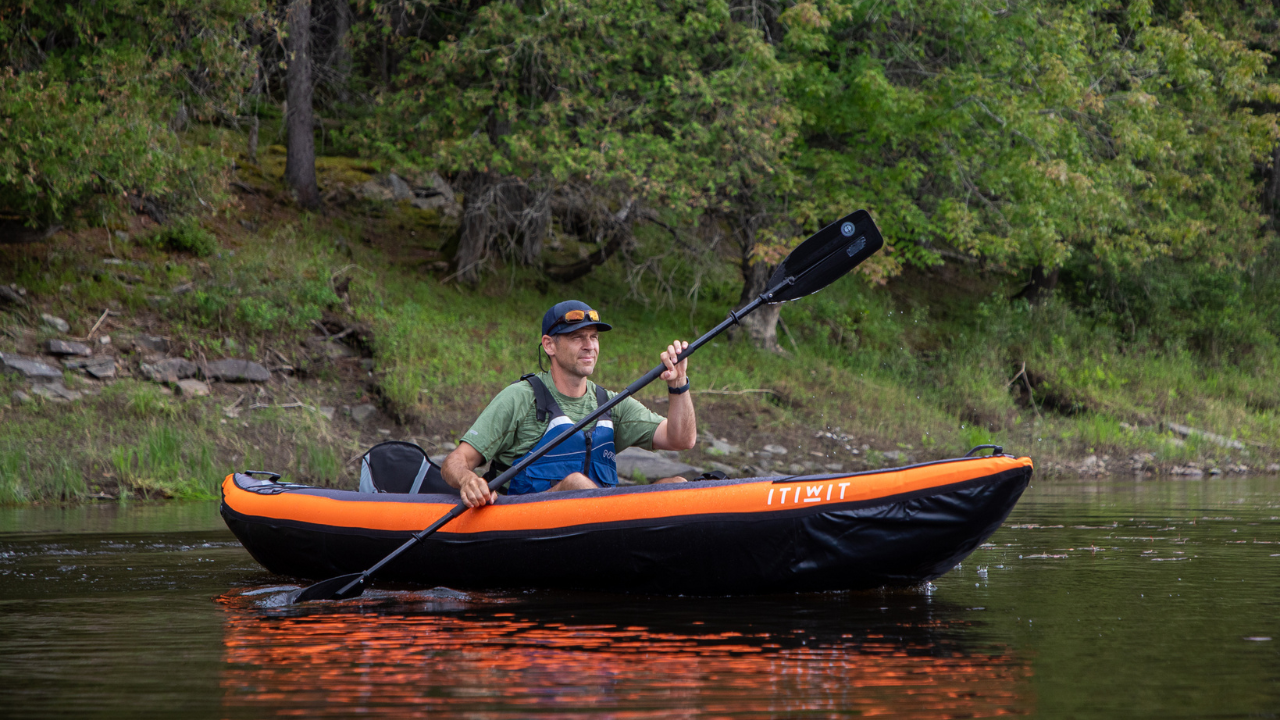 Decathlon Itiwit Inflatable Kayak Review ken whiting paddling a kayak from walmart