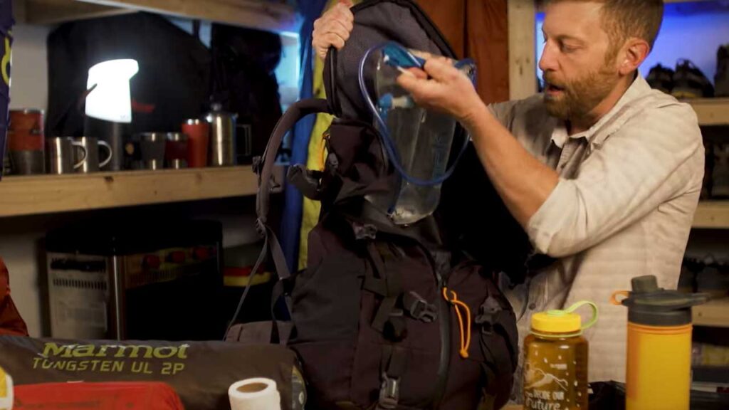 backpacking packing list tip:water bladders can sit right at your back in your backpack