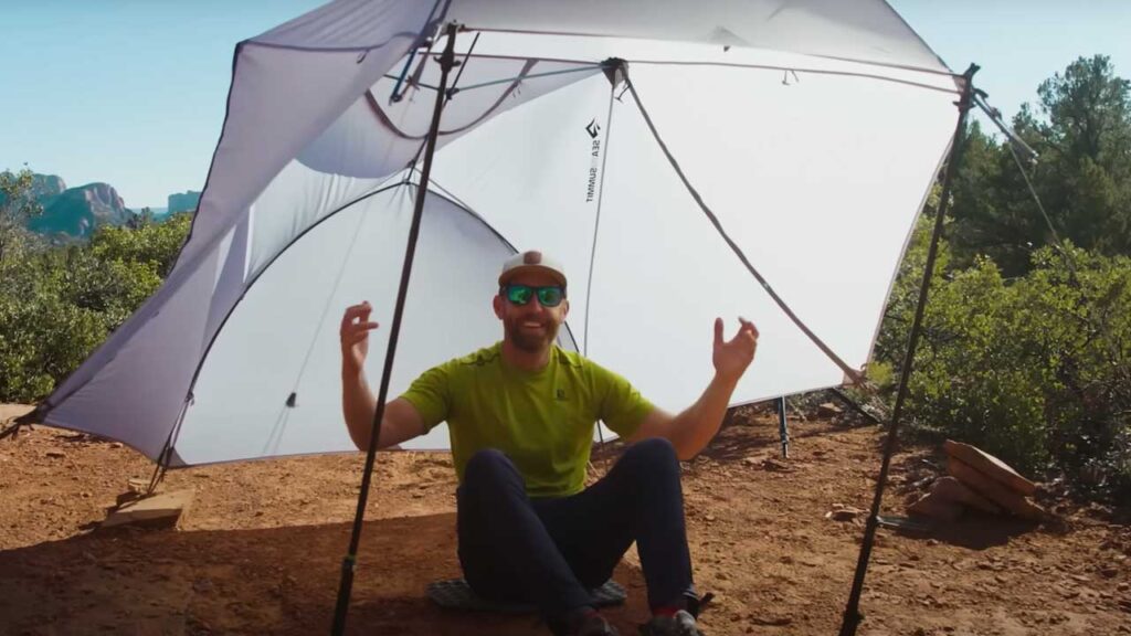 Using trekking poles and the fly you can set up a nice shade or a break from the rain