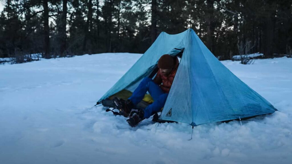 This  Lightweight Backpacking Tent shape helps manage snow and wind