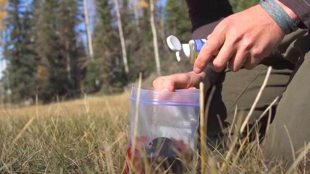 Staying clean while camping: On longer trips, you can wash using a Ziplock bag, detergent and clothes line.