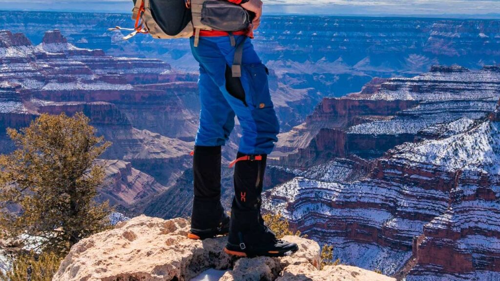 Keeping your legs dry is key, gators are a must when snow is involved in your Grand Canyon winter backpacking