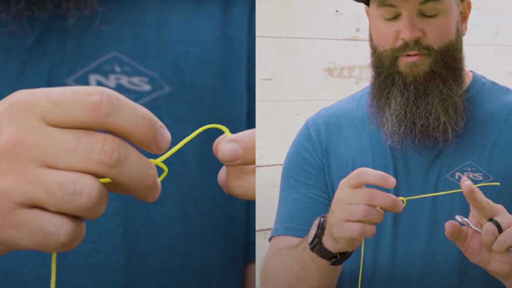 1. Make an overhand knot.  2. Pass the tag end through the eye of the hook.