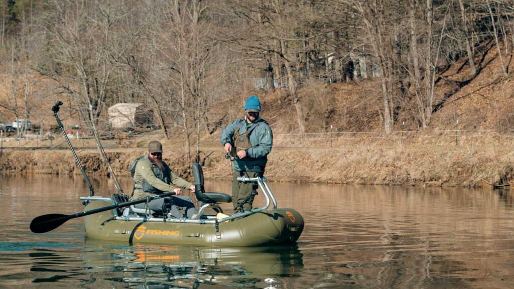 The NRS Slipstream river fishing raft sits 2 people very comfortably