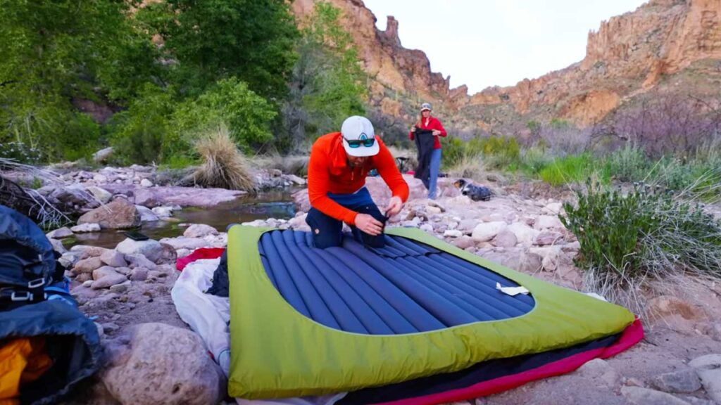 Zenbivy Light Double Camping Bed setup:  Step 2, secure the mats together