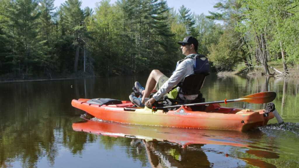 Pedal kayaks typically have seats leaning backwards.  That could be a good thing or a bad thing, depending on your back.