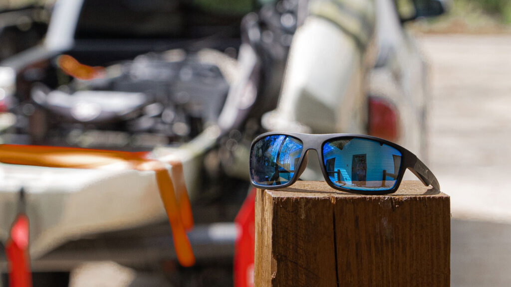best sunglasses for fishing: Blue reflecting glass is good for salt and sun.