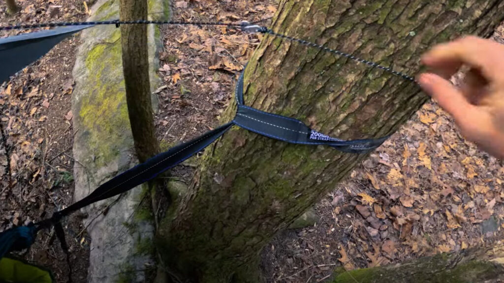 The ENO DoubleNest Hammock set up is very easy and adaptable to any distance between trees.