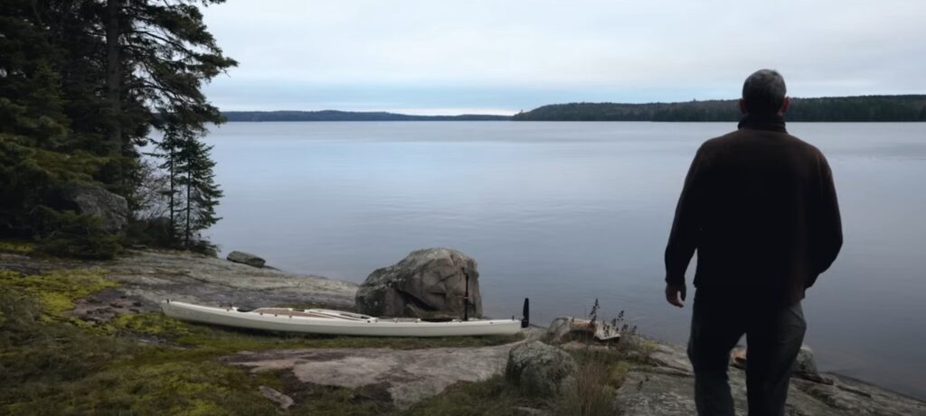 Ken Whiting arriving at the camp site at Lake Opeongo