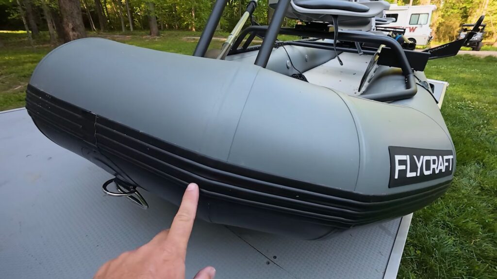 flycraft boat, front of boat showing powder coated frame
