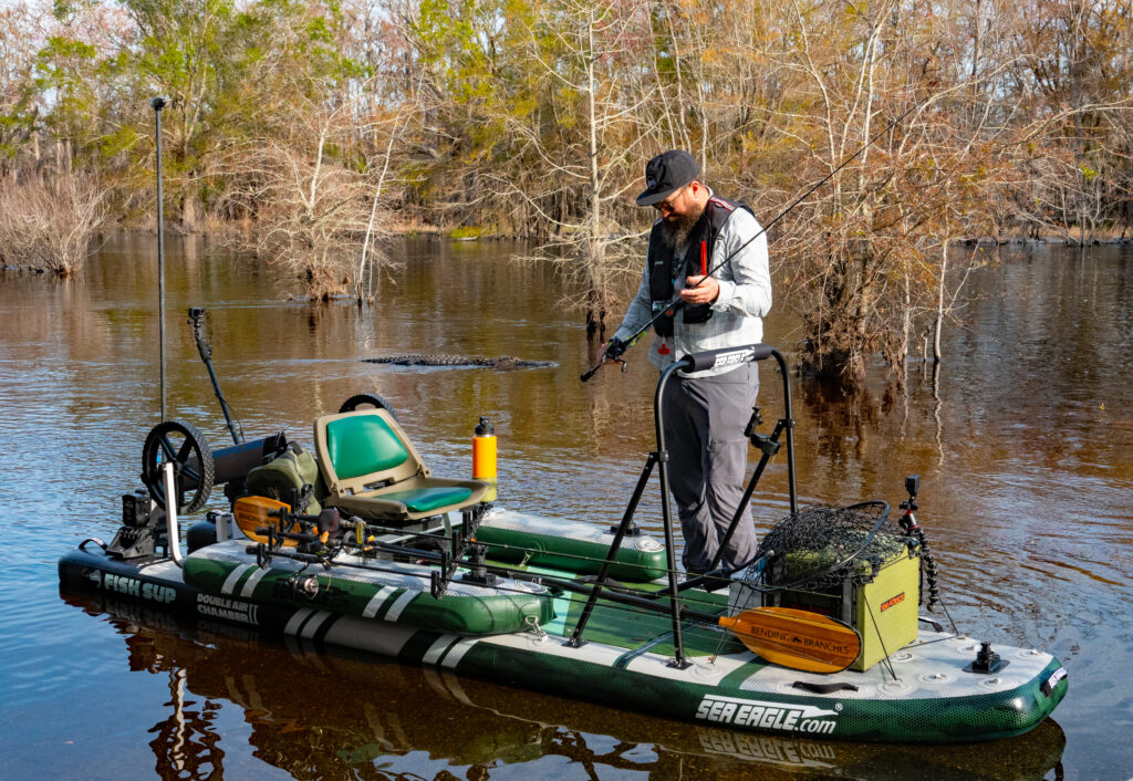 Okefenokees kayak fishing, Jameson on Sea Eagle FishShup