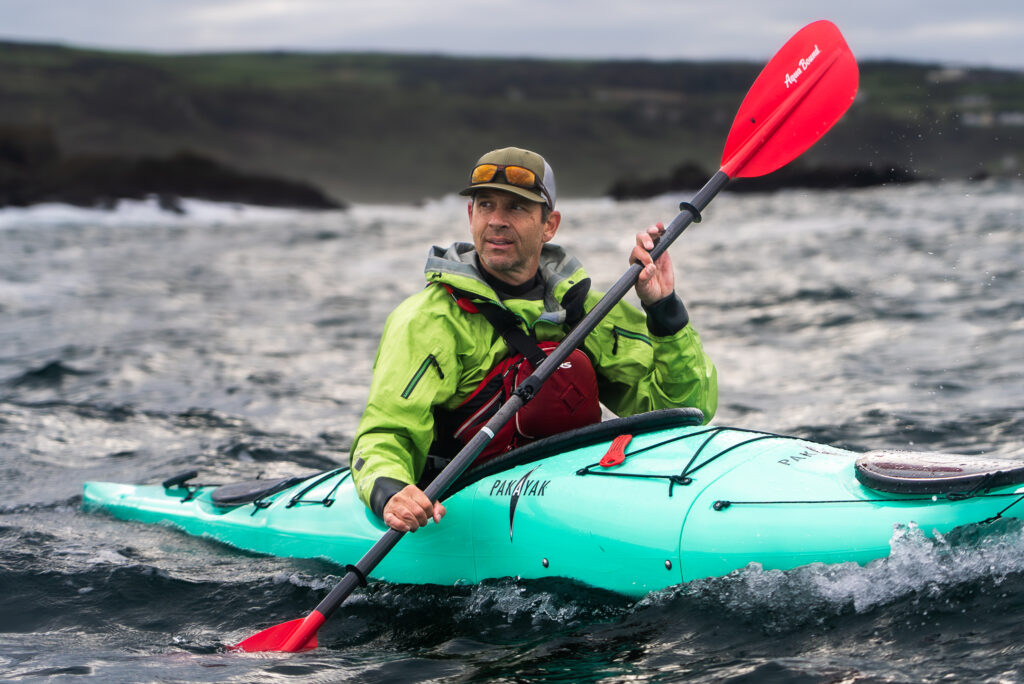 ken in kayak on water, nrs, pakayak, aquabound