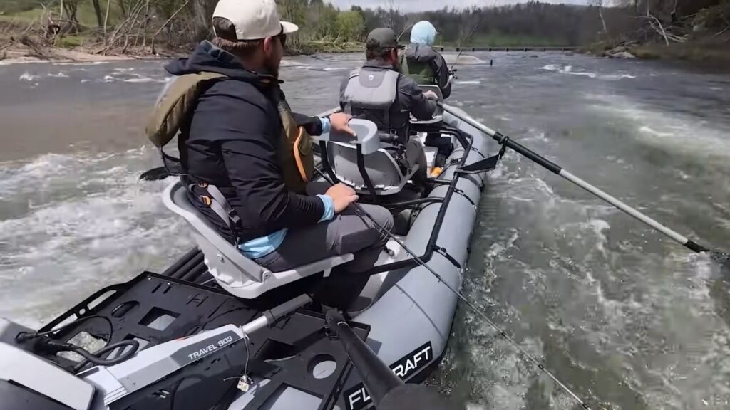 Flycraft Guide, three men on fishing raft
