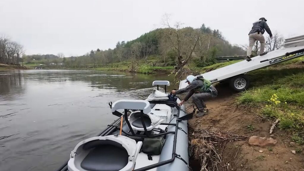 unloading Flycraft Guide three person fishing raft