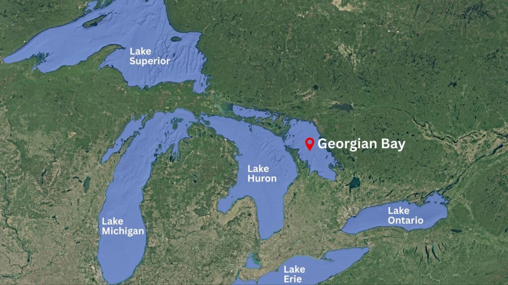 lake heron, lake michigan, lake superio, georgian bay, lake ontario, lake erie map