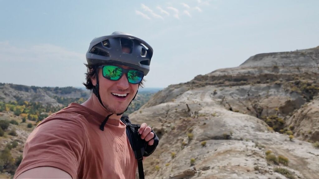 Man mountain biking on the Maah Daah Hey Trail in North Dakota