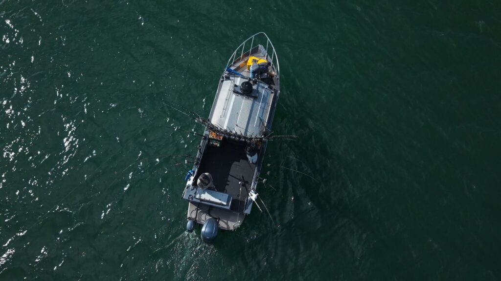 arial view of fishing on lake michigan and lake erie in the ocean king 240 fishing boat from weldcraft review and test