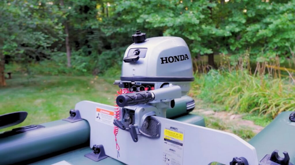 Honda 5hp Outboard gas motor on Sea Eagle FishSkiff 16