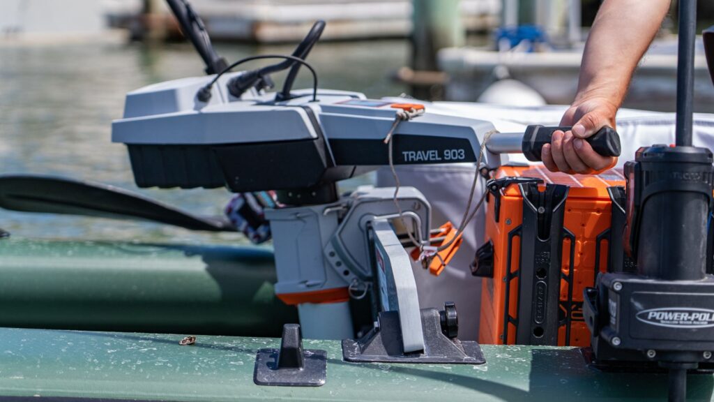 Torqeedo Travel 903 Series electric motor on Sea Eagle FishSkiff 16