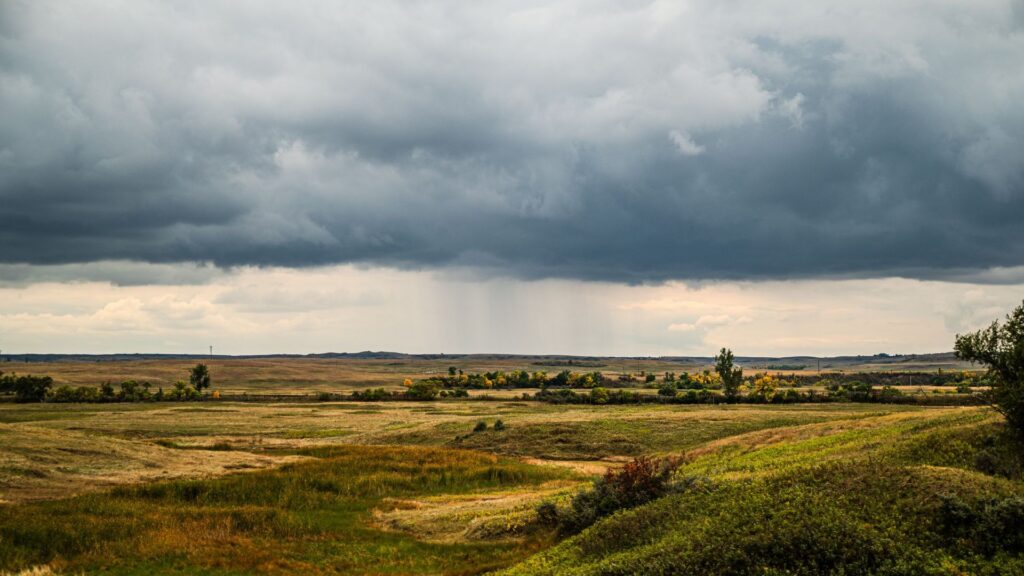 Driving to the badlands of North Dakota prairie stretches along the way